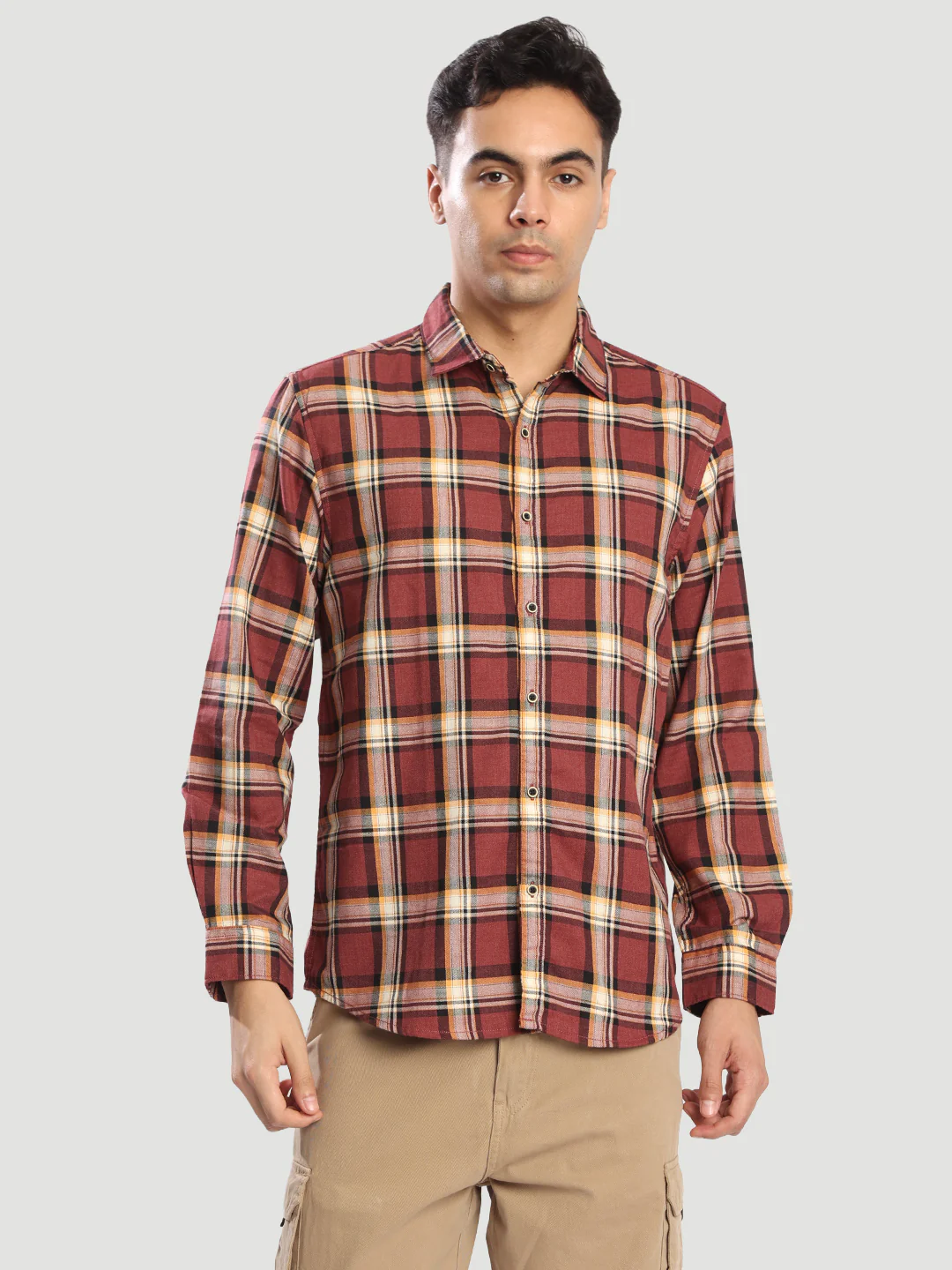 Men Marroon Checked Relax Fit Casual Shirt - Image 3