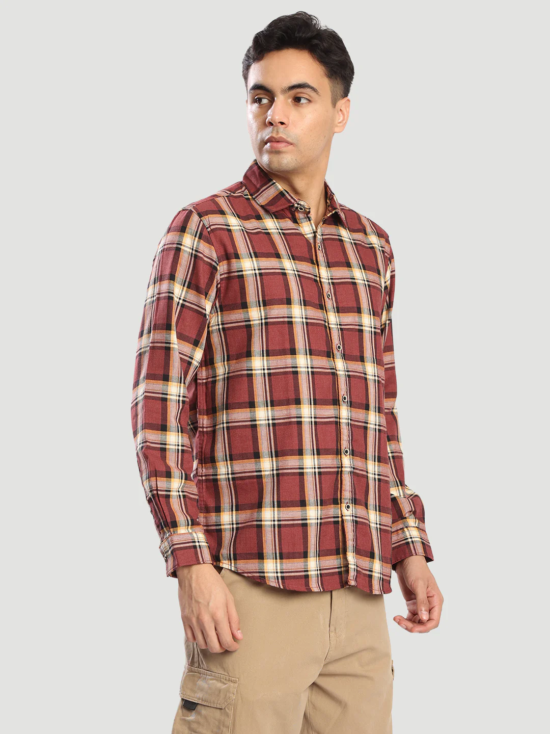 Men Marroon Checked Relax Fit Casual Shirt - Image 4