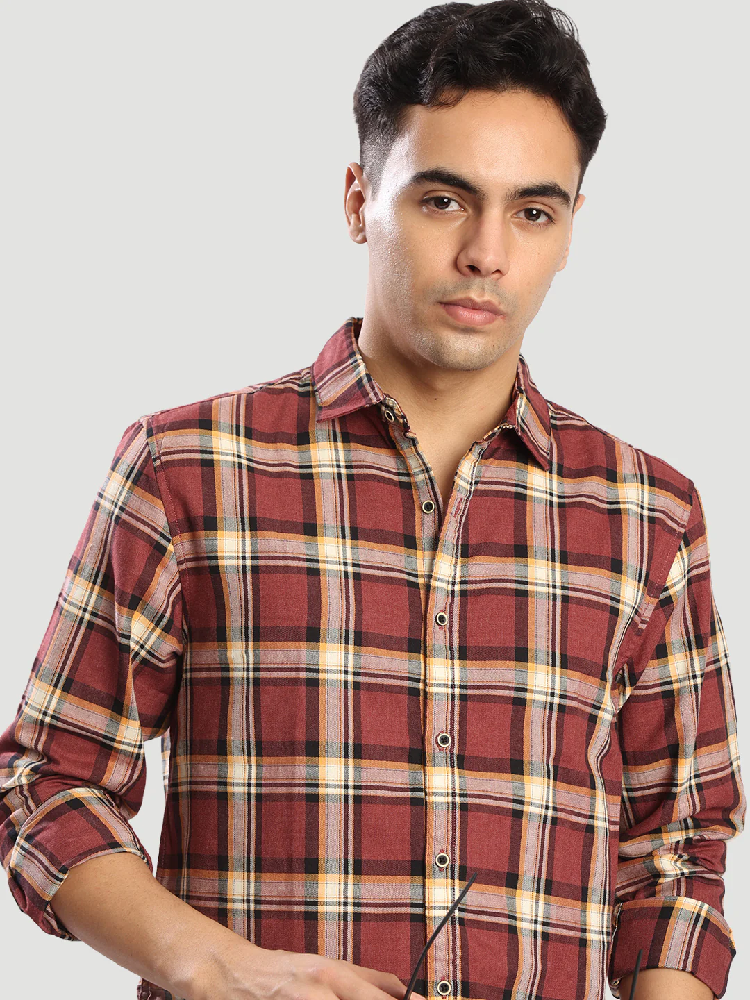 Men Marroon Checked Relax Fit Casual Shirt - Image 5
