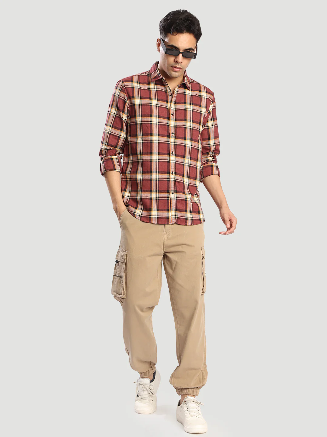 Men Marroon Checked Relax Fit Casual Shirt - Image 7