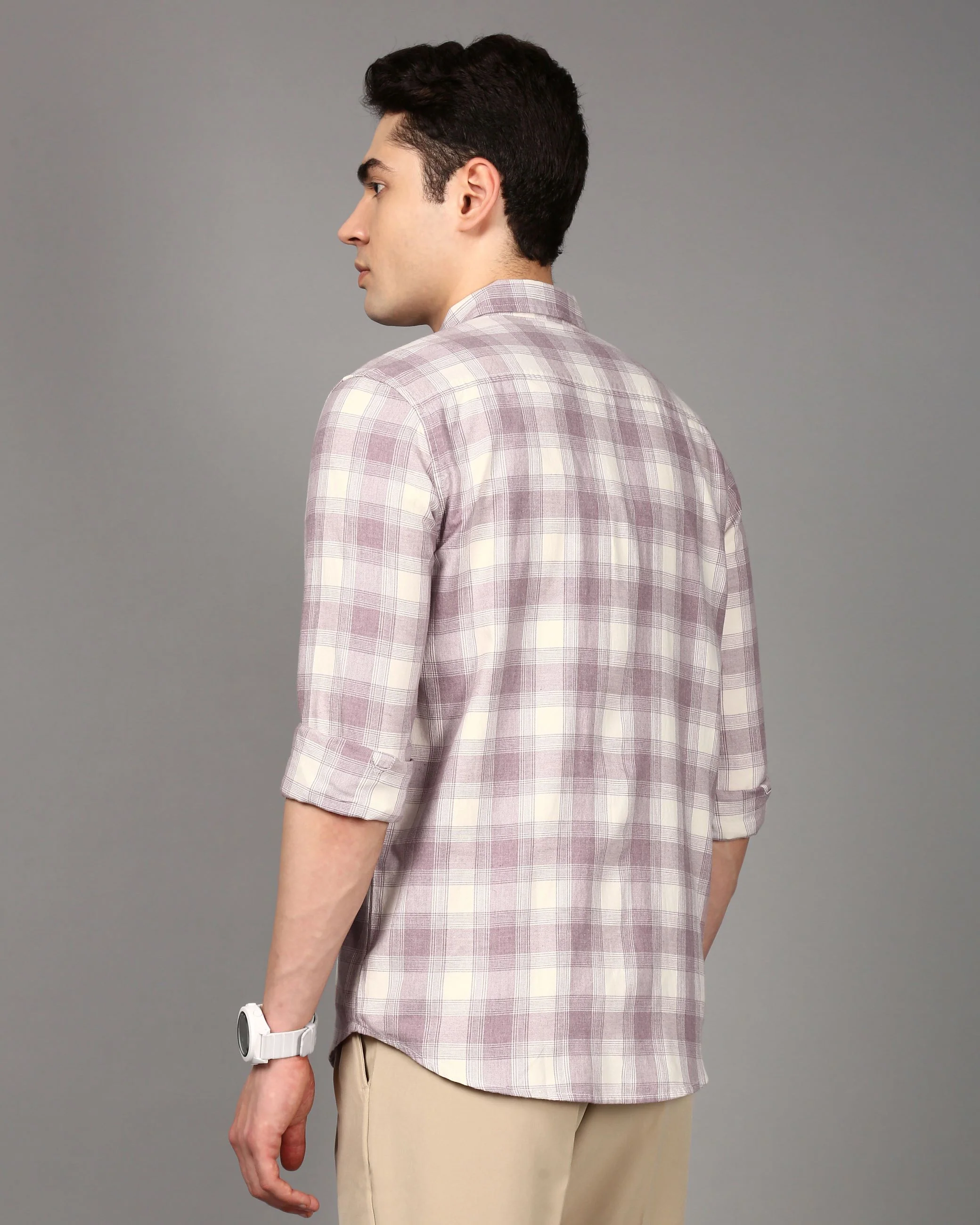 Men Mauve Checked Cotton Shirt - Image 2