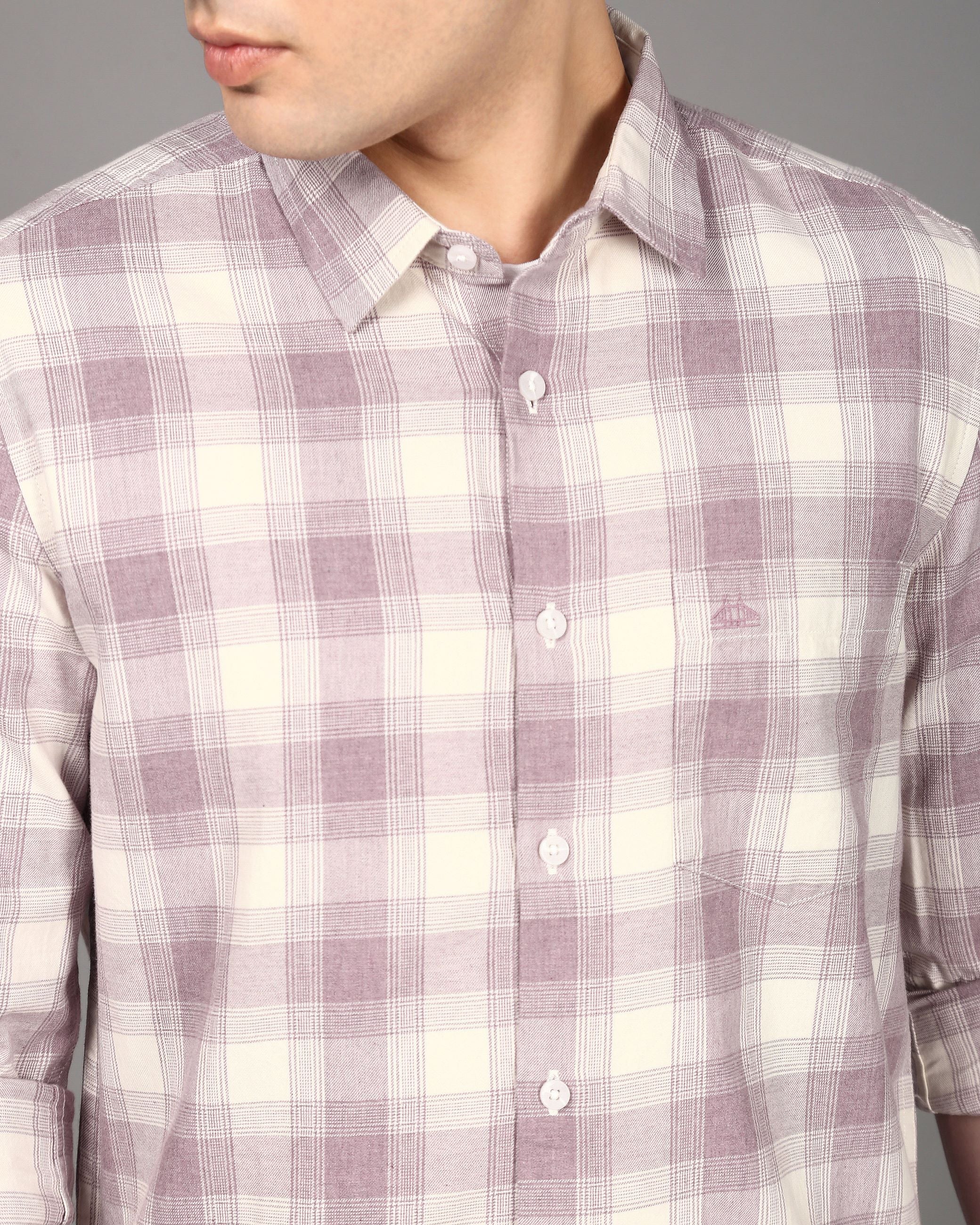 Men Mauve Checked Cotton Shirt - Image 3