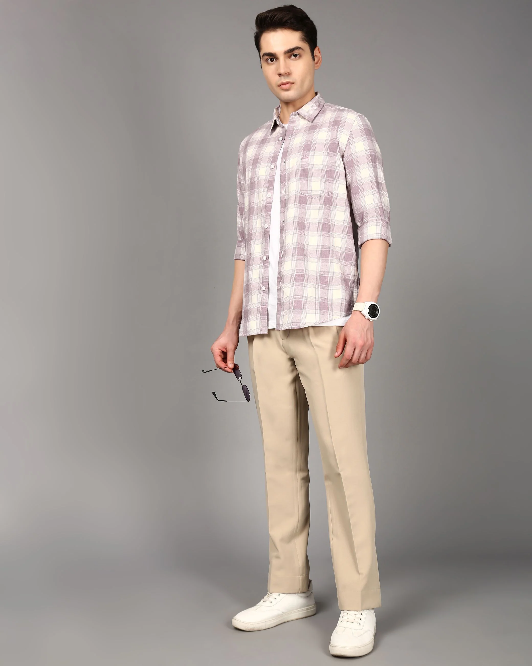 Men Mauve Checked Cotton Shirt - Image 4