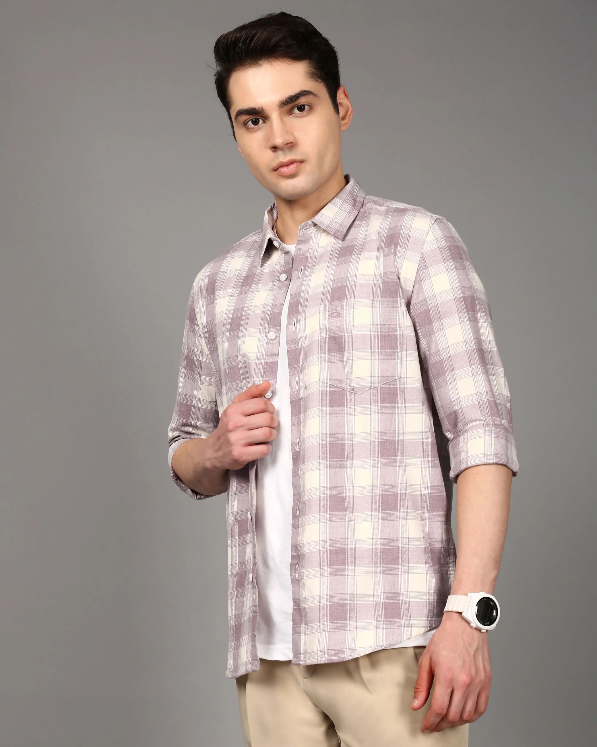 Men Mauve Checked Cotton Shirt - Image 6