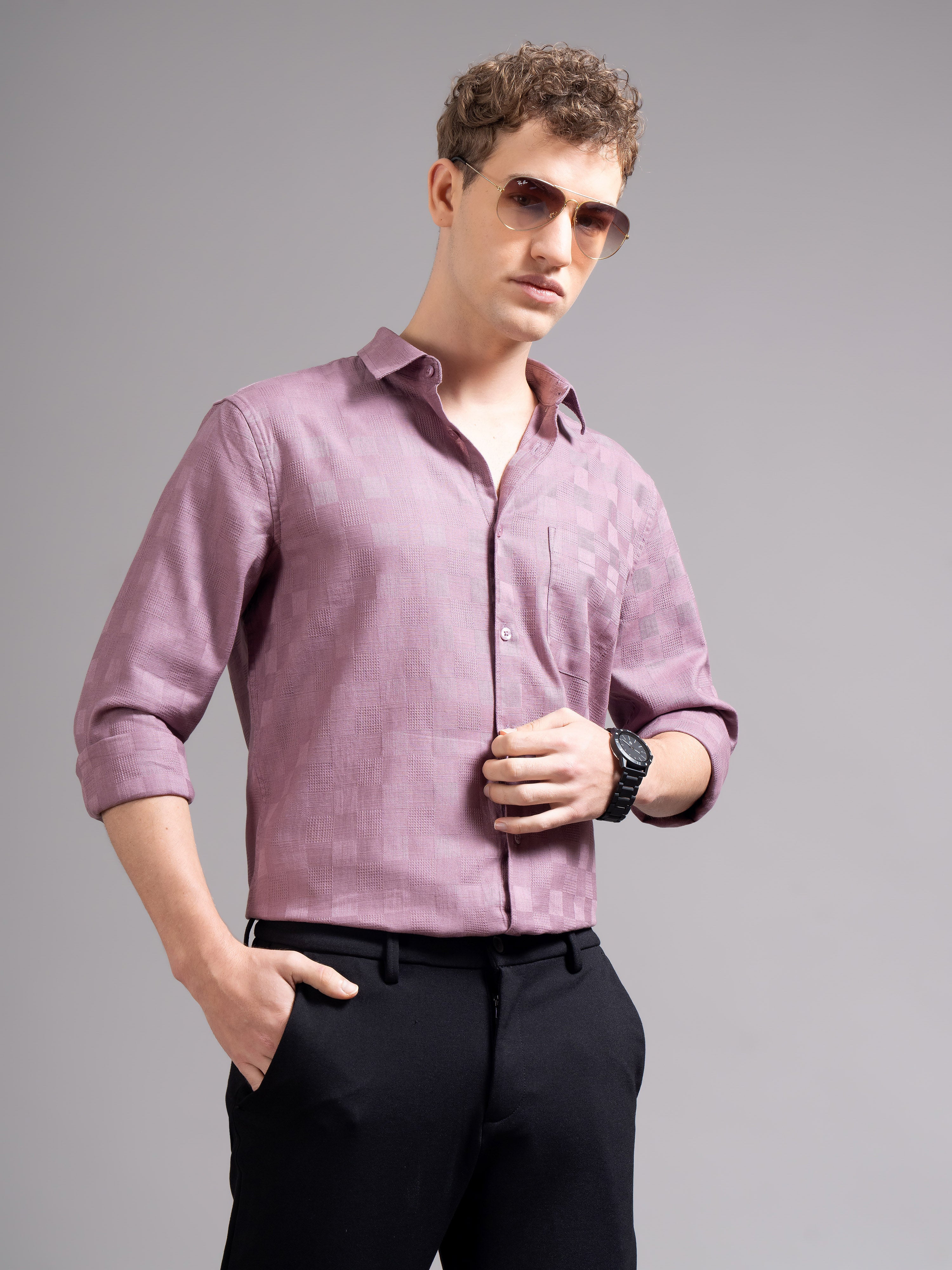Men Mauve Checked Shirt - Image 2