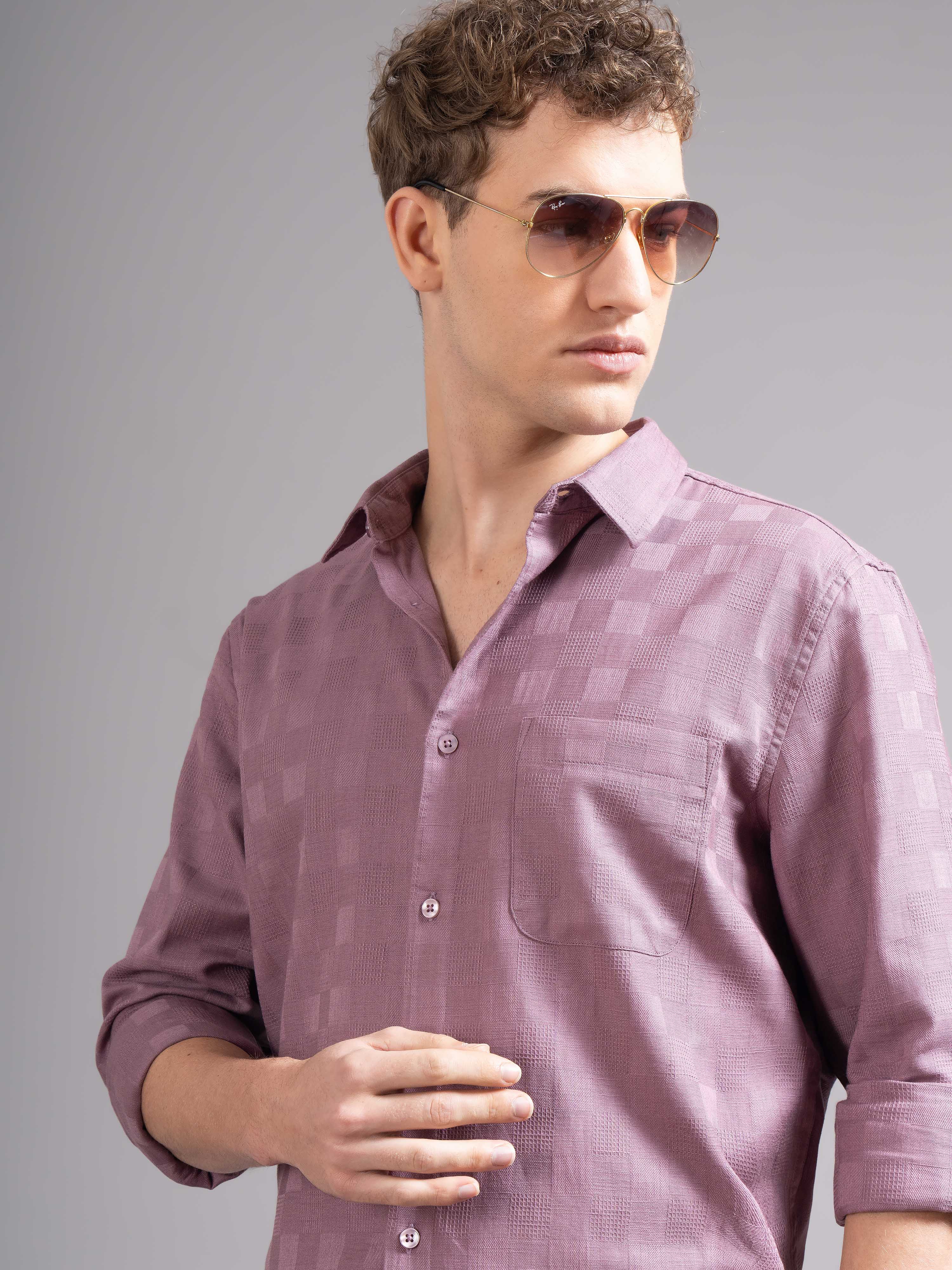 Men Mauve Checked Shirt - Image 4