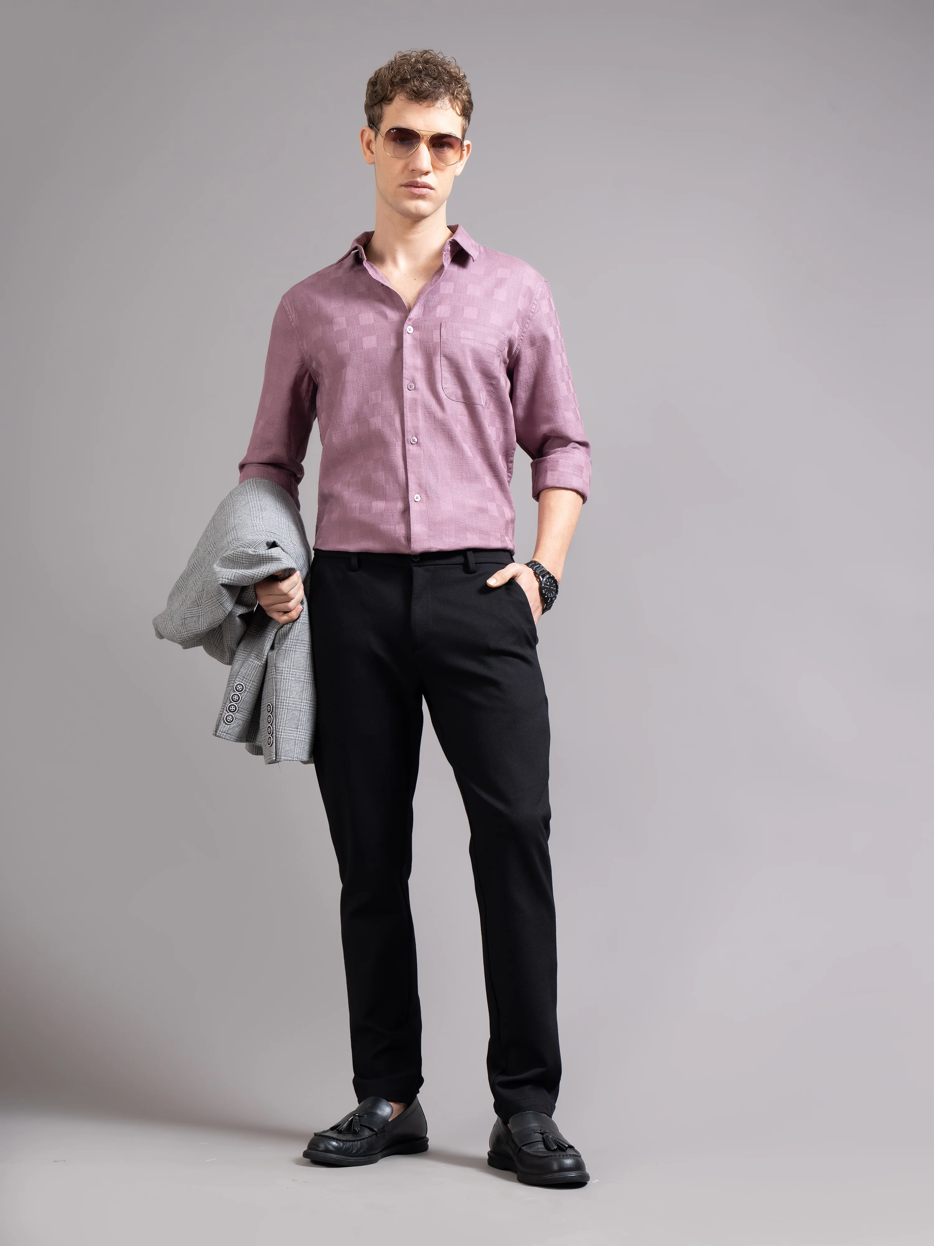 Men Mauve Checked Shirt - Image 5