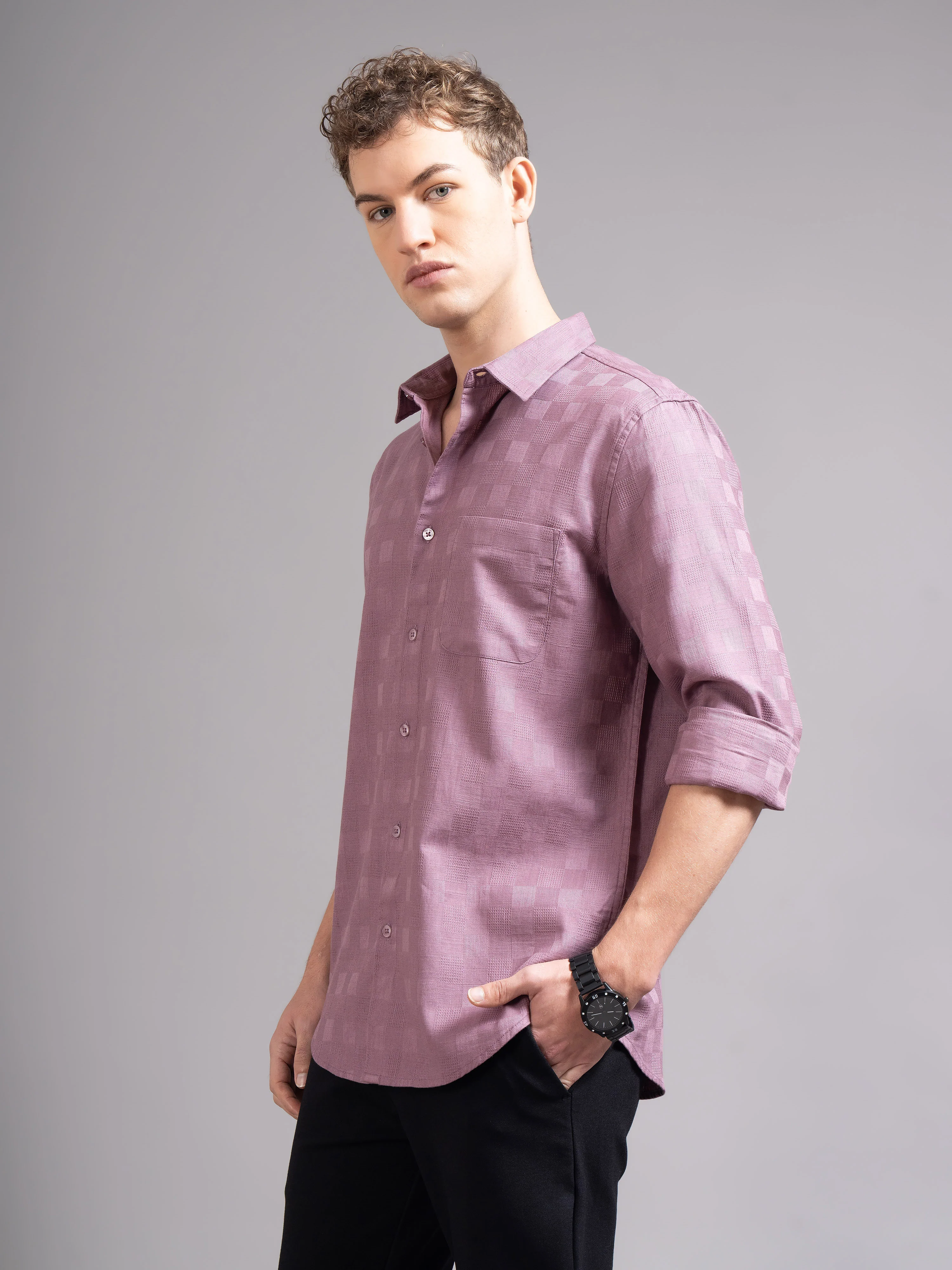 Men Mauve Checked Shirt - Image 6