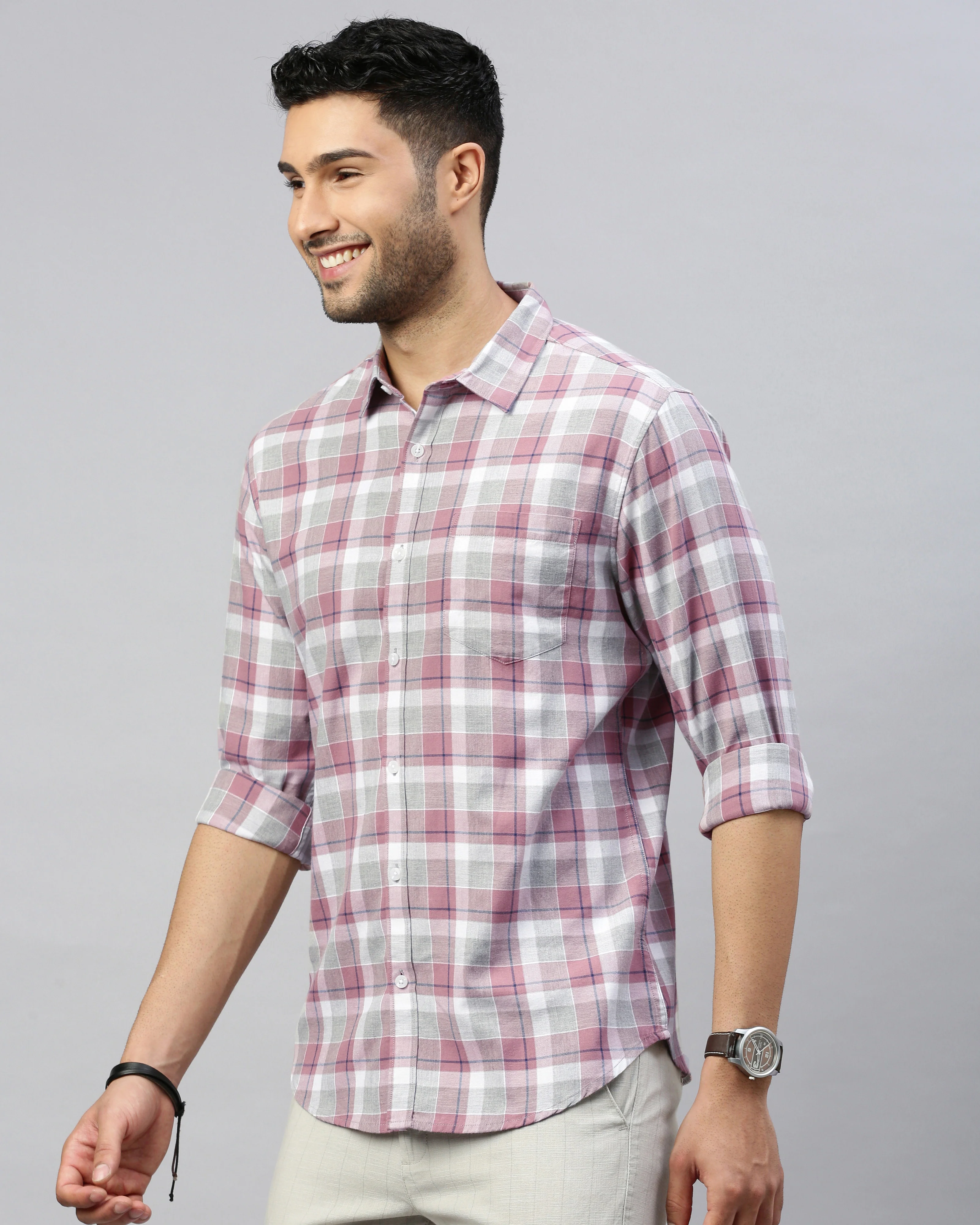 Men Mauve Cotton Slim Shirt - Image 4