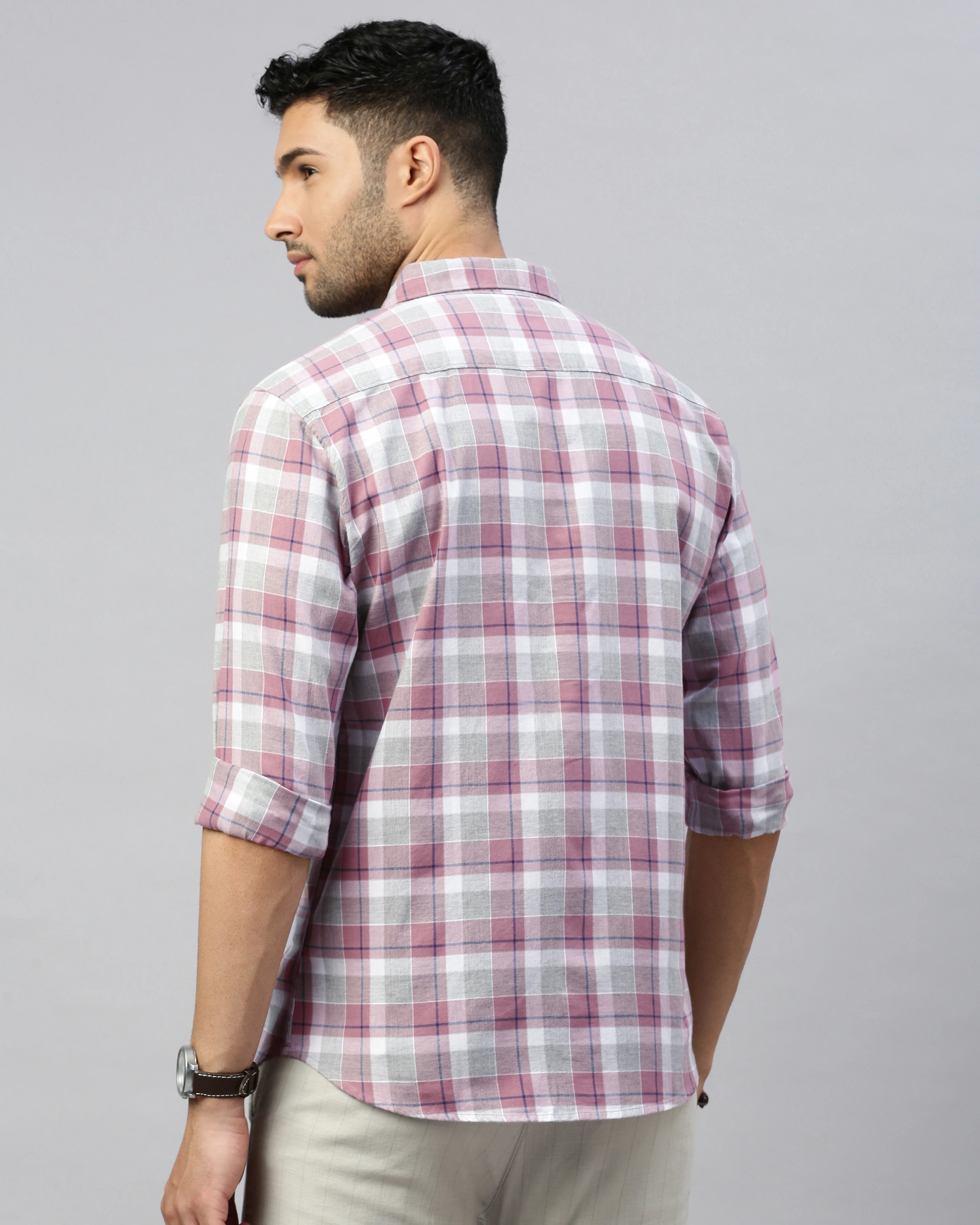 Men Mauve Cotton Slim Shirt - Image 5