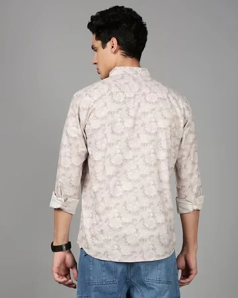 Men Mauve Floral Print Shirt - Image 2