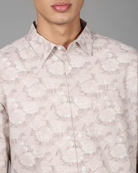 Men Mauve Floral Print Shirt - Image 3