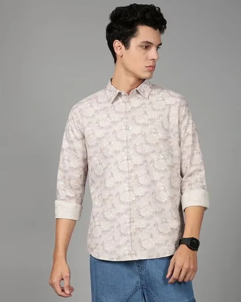 Men Mauve Floral Print Shirt - Image 4