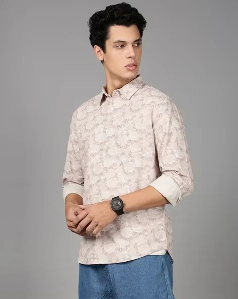 Men Mauve Floral Print Shirt - Image 5