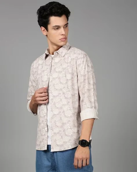 Men Mauve Floral Print Shirt - Image 6