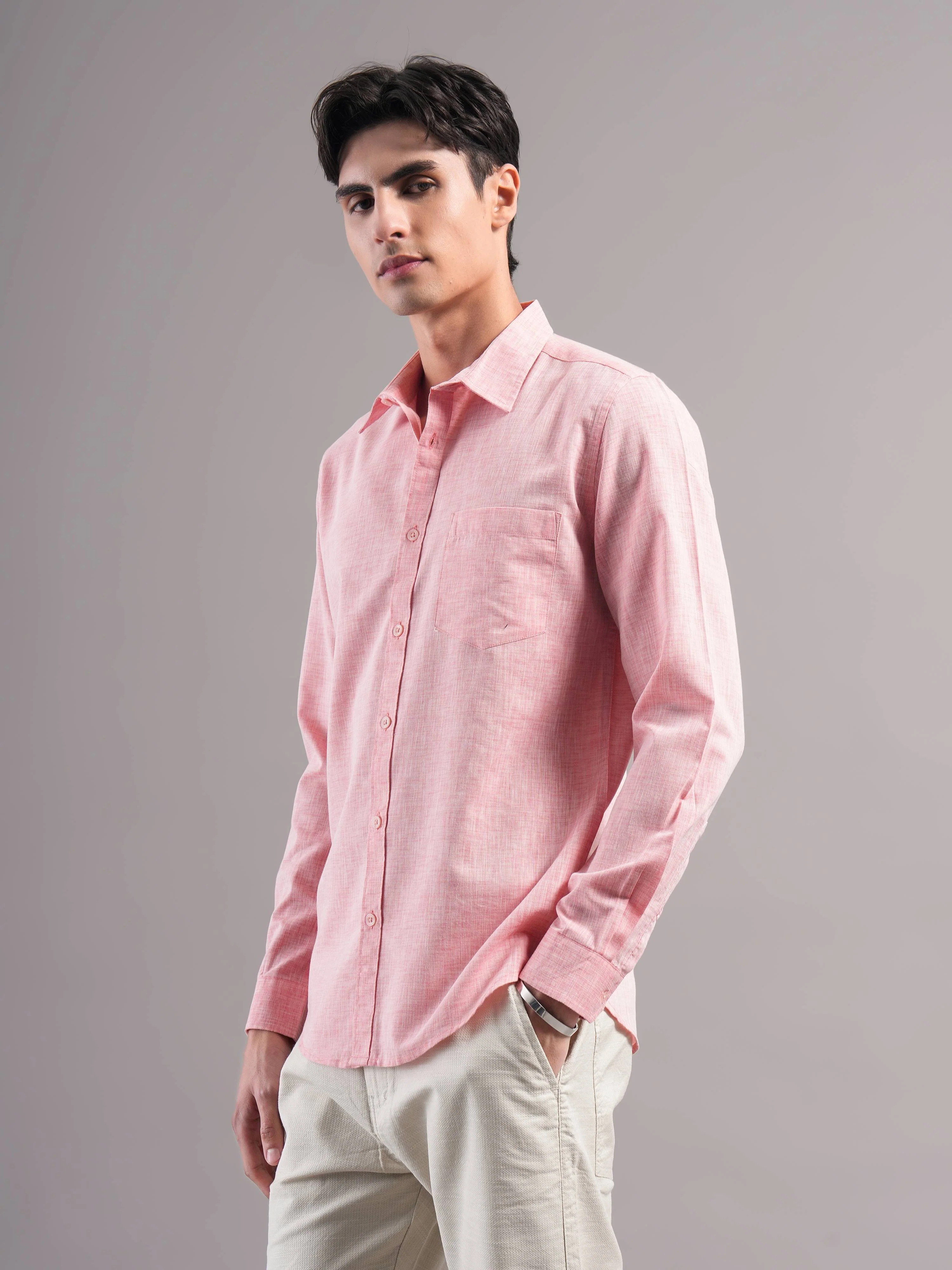 Men Mauve Solid Casual Shirt - Image 5