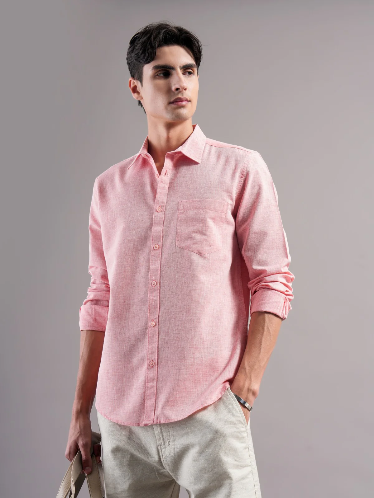Men Mauve Solid Casual Shirt - Image 6