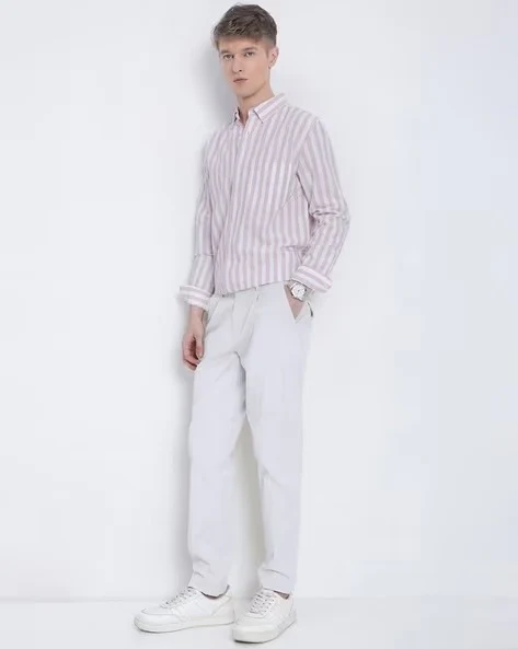 Men Mauve Striped Shirt - Image 2