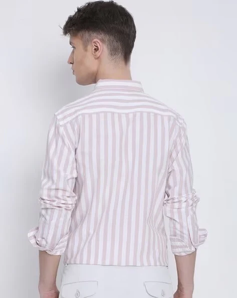 Men Mauve Striped Shirt - Image 3