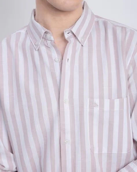 Men Mauve Striped Shirt - Image 4