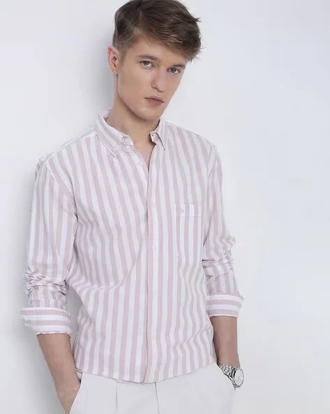 Men Mauve Striped Shirt - Image 5
