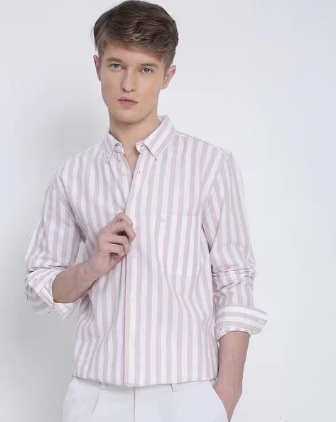 Men Mauve Striped Shirt - Image 6