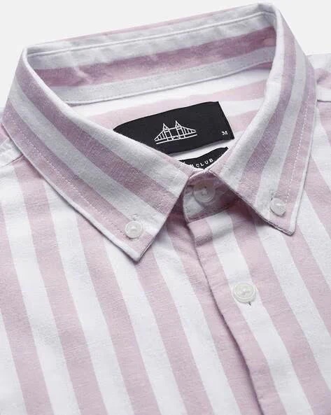 Men Mauve Striped Shirt - Image 7