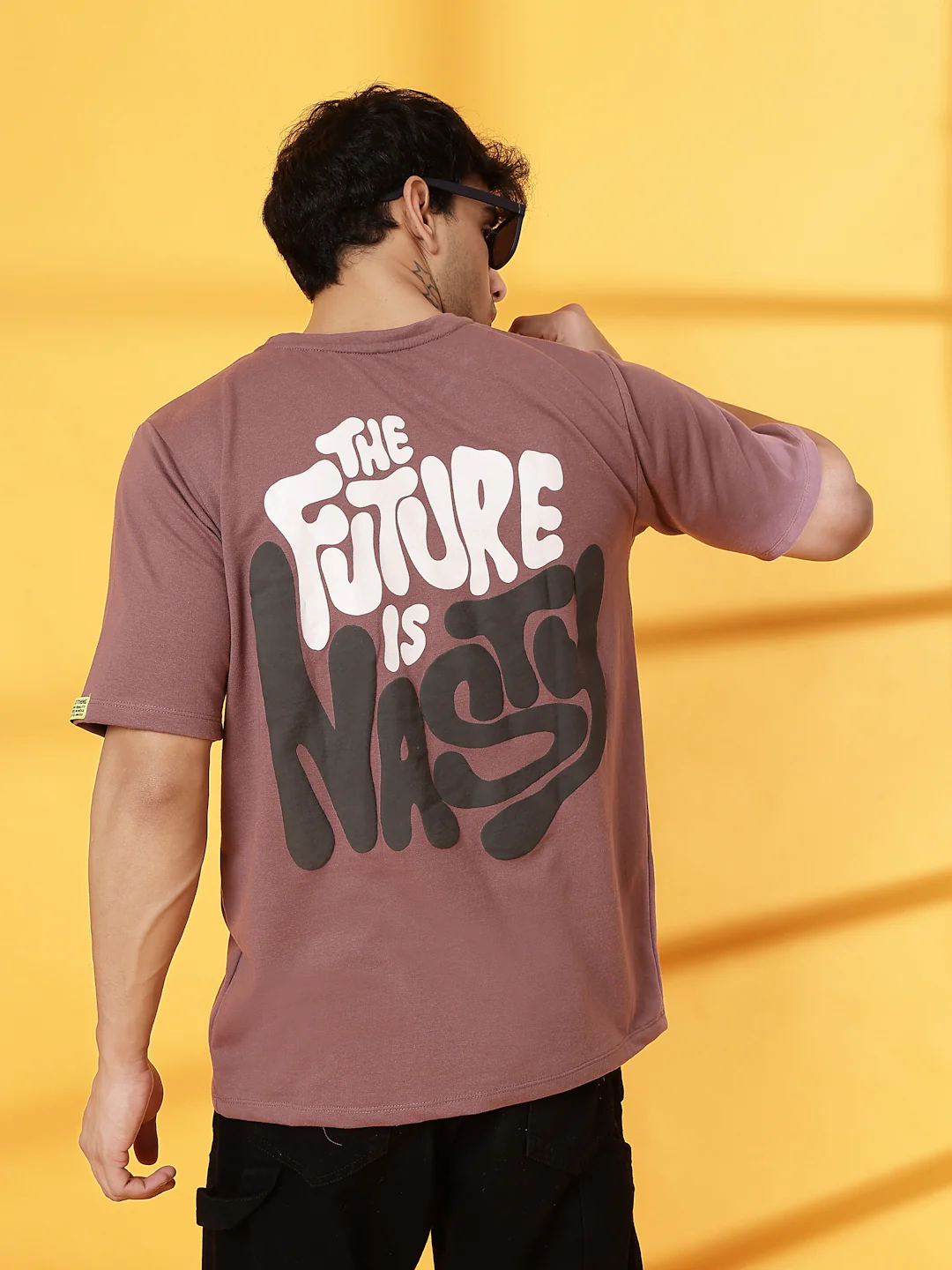 Men Mauve Terry Oversized Printed T-shirt - Image 2