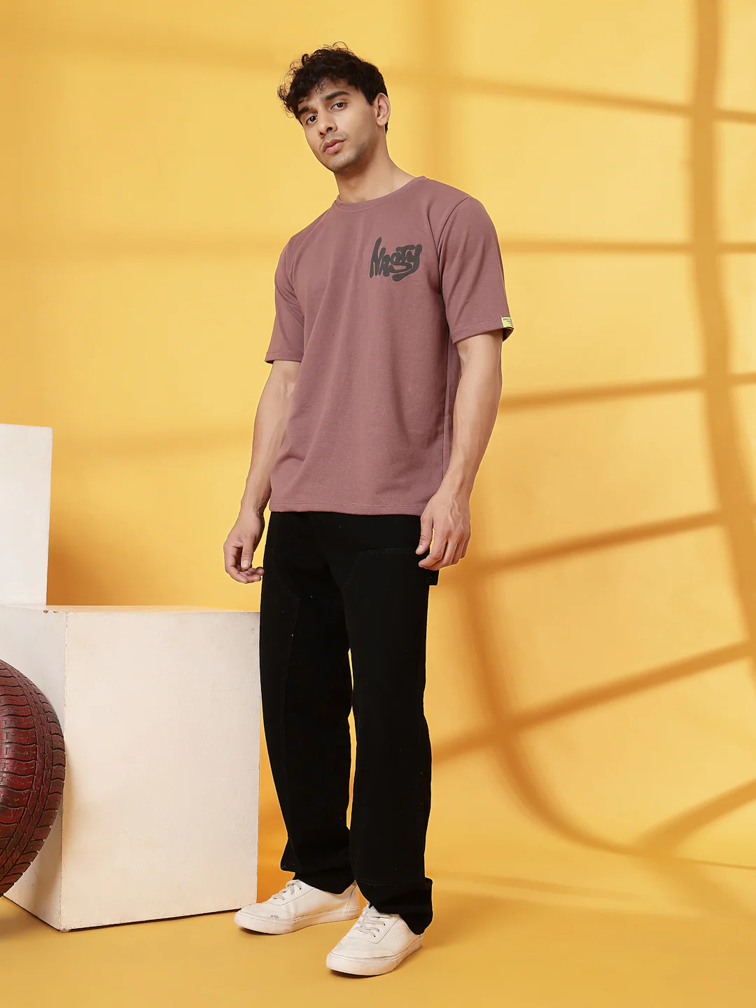 Men Mauve Terry Oversized Printed T-shirt - Image 3