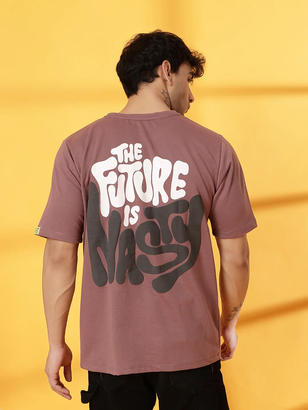 Men Mauve Terry Oversized Printed T-shirt - Image 5