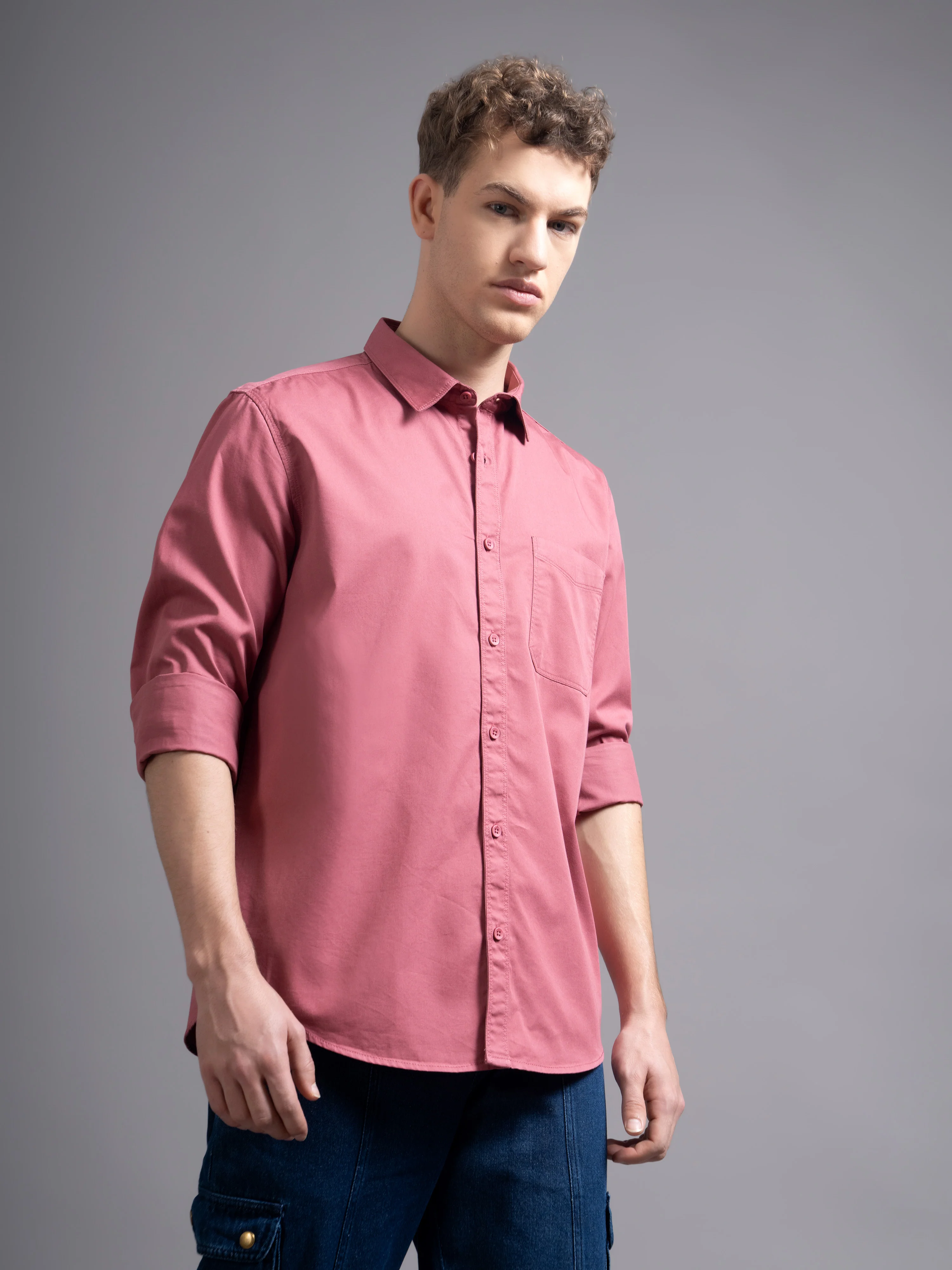Men Mauve Twill Shirt - Image 3