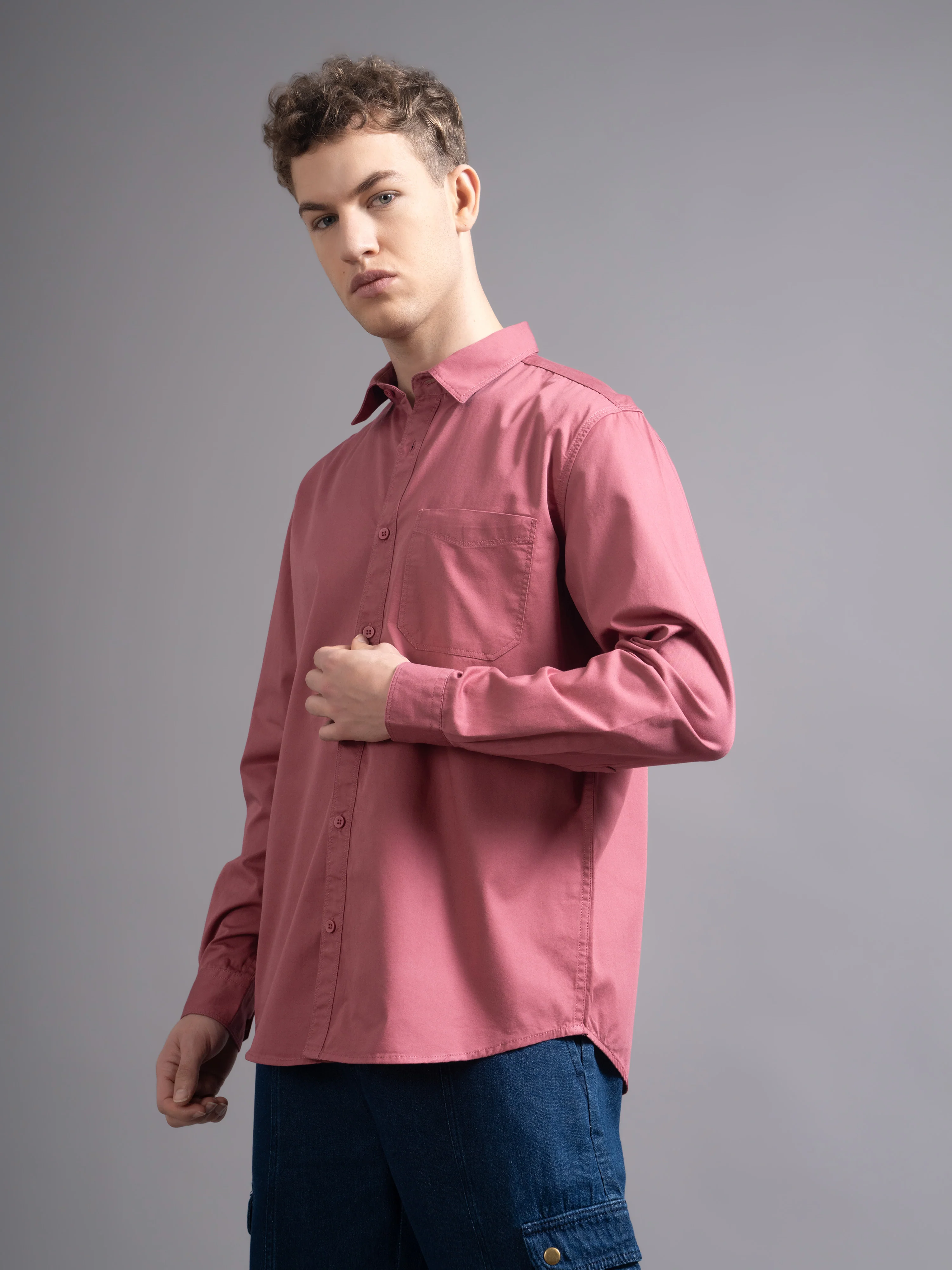 Men Mauve Twill Shirt - Image 5