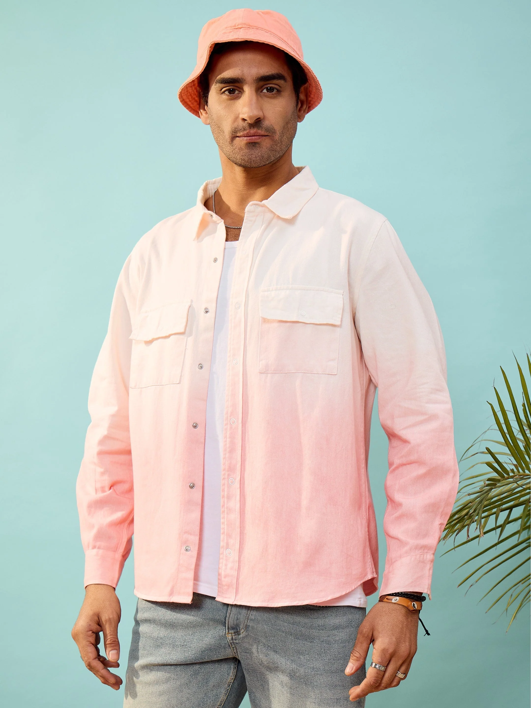 Men Mauve & White Ombre Shirt - Image 2
