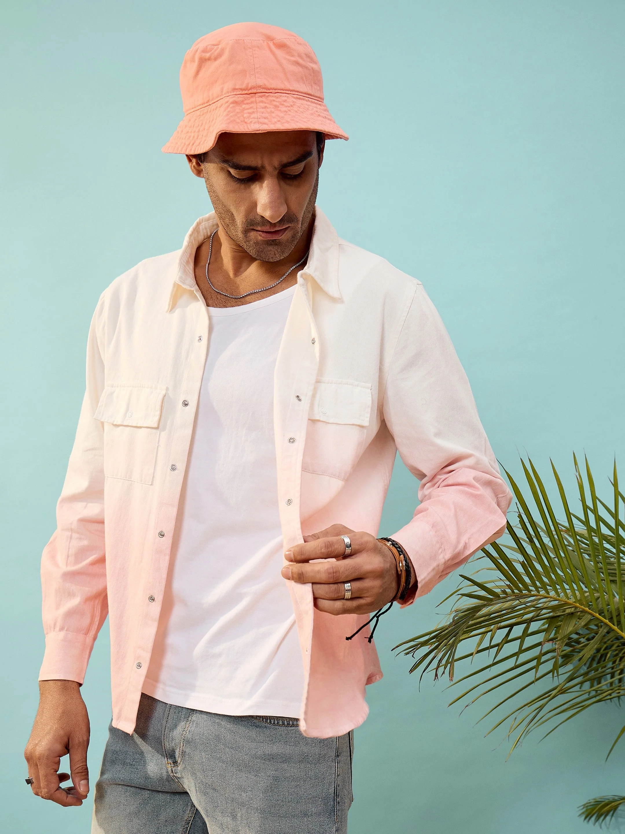 Men Mauve & White Ombre Shirt - Image 3