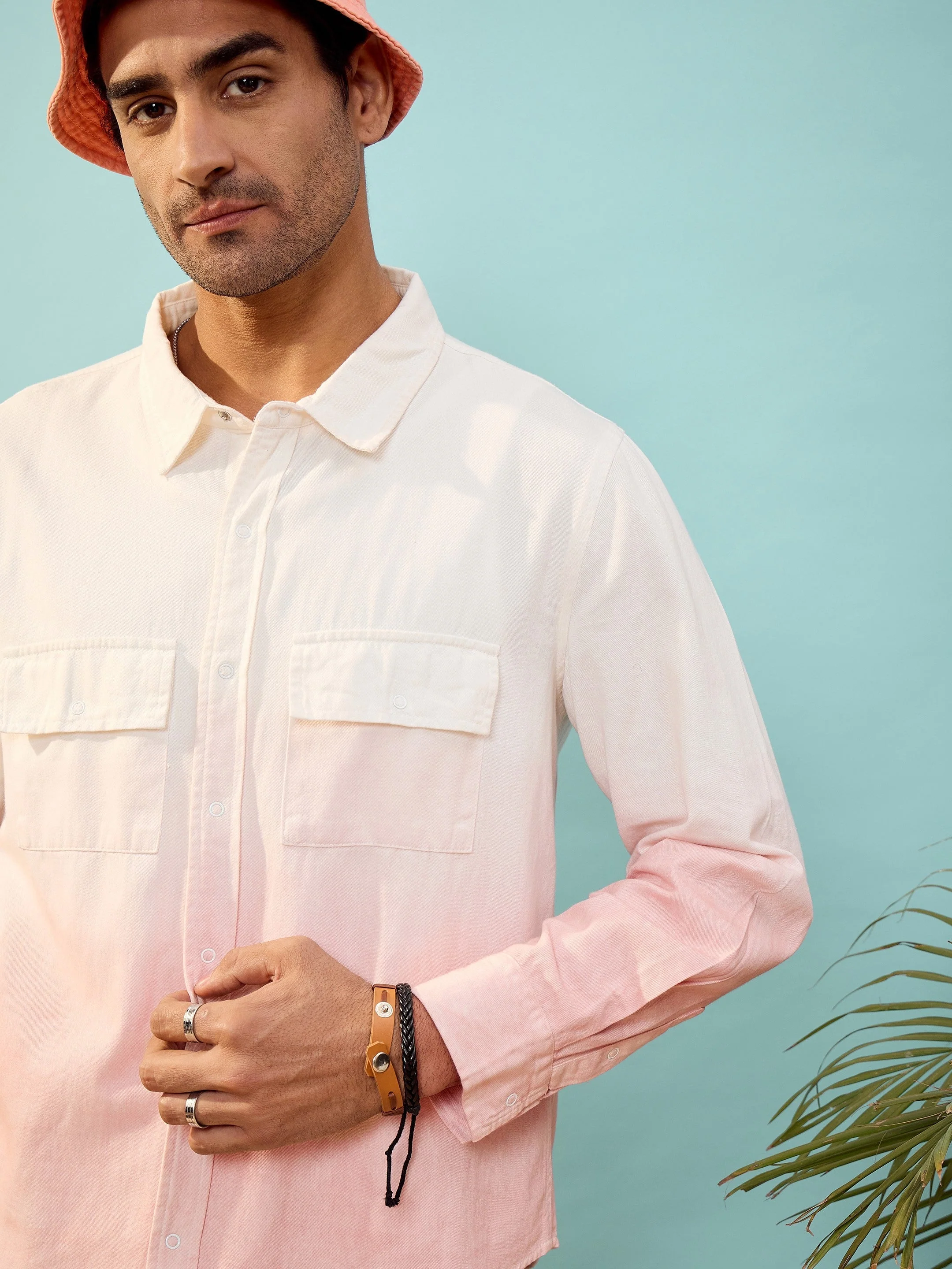 Men Mauve & White Ombre Shirt - Image 4