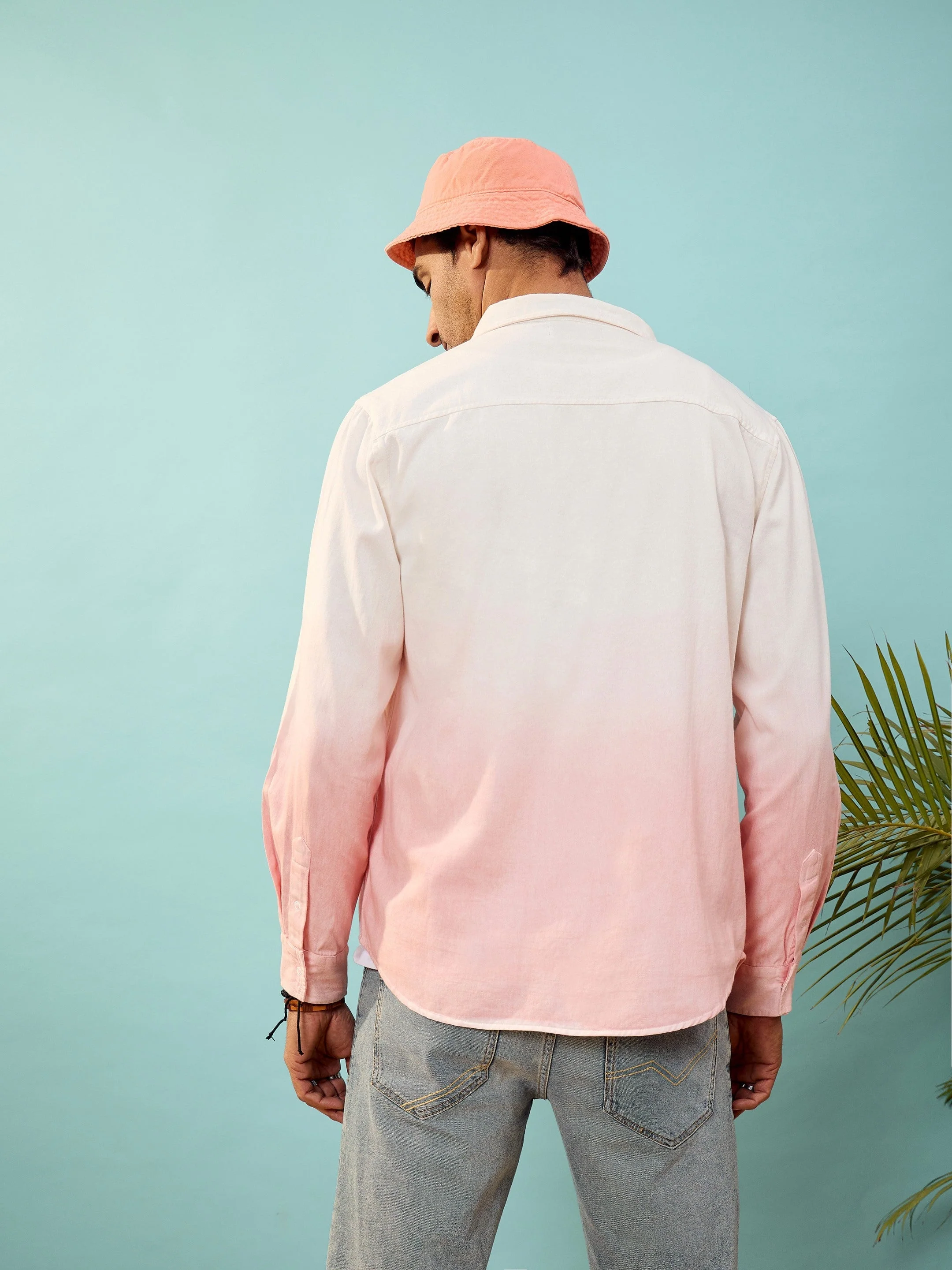 Men Mauve & White Ombre Shirt - Image 5