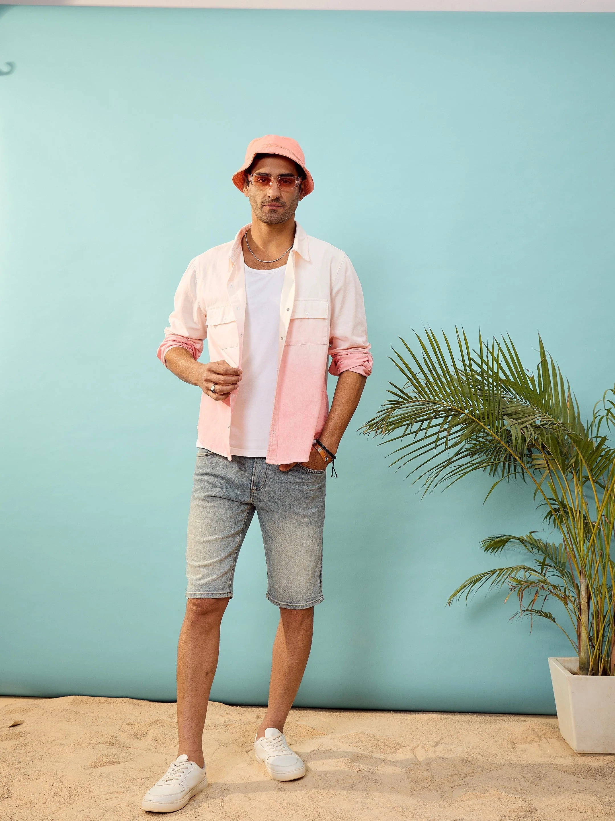 Men Mauve & White Ombre Shirt - Image 6