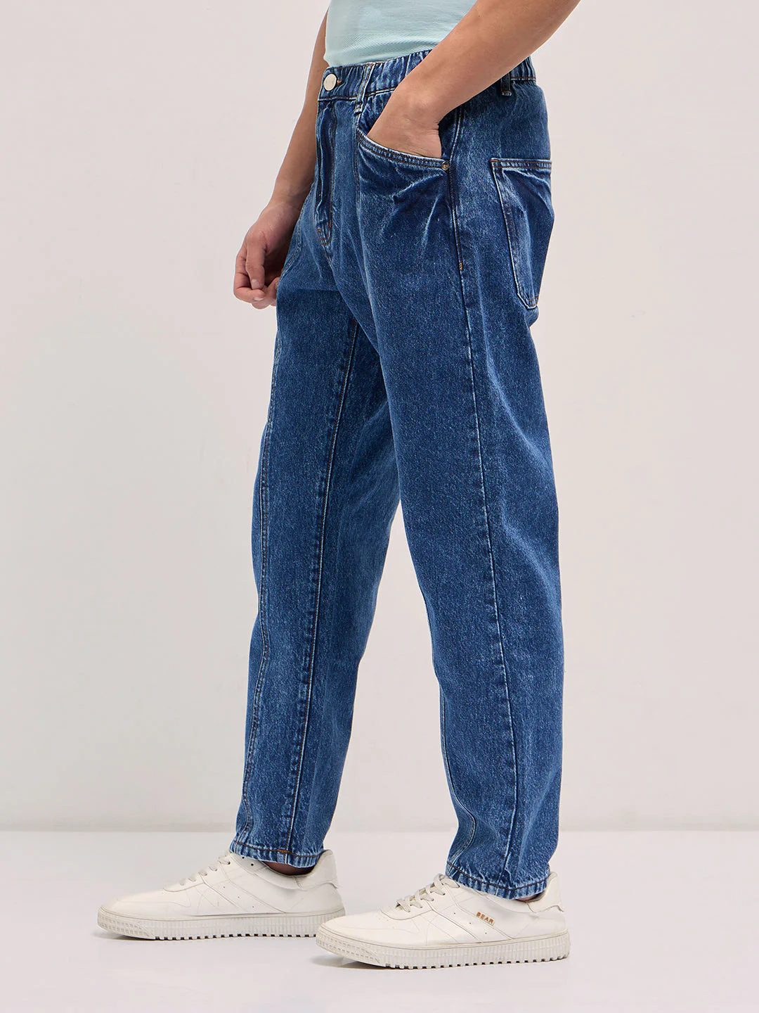 Men Mid Blue Mid-Rise Elasticated Waist Jeans - Image 3