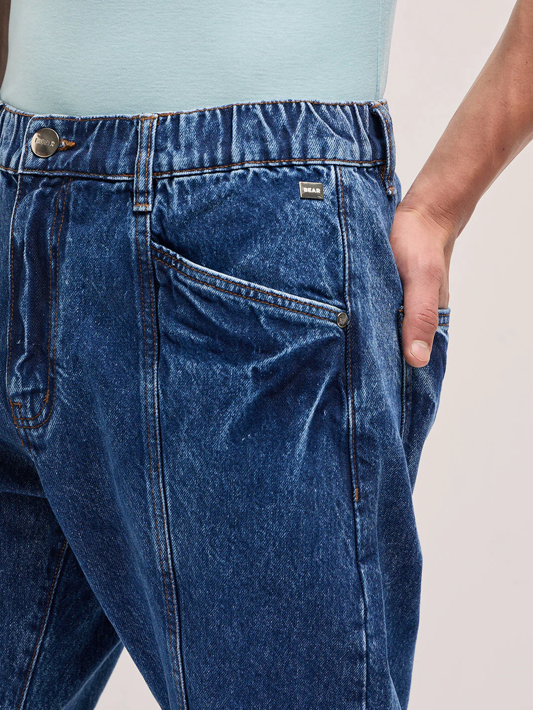 Men Mid Blue Mid-Rise Elasticated Waist Jeans - Image 5