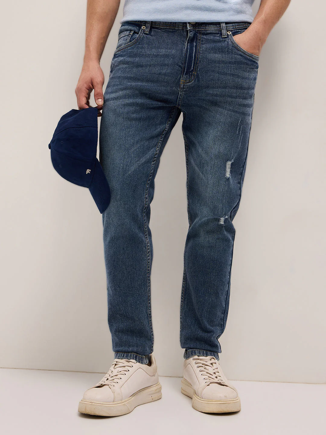Men Mid Blue Mid-Rise Slim Fit Jeans