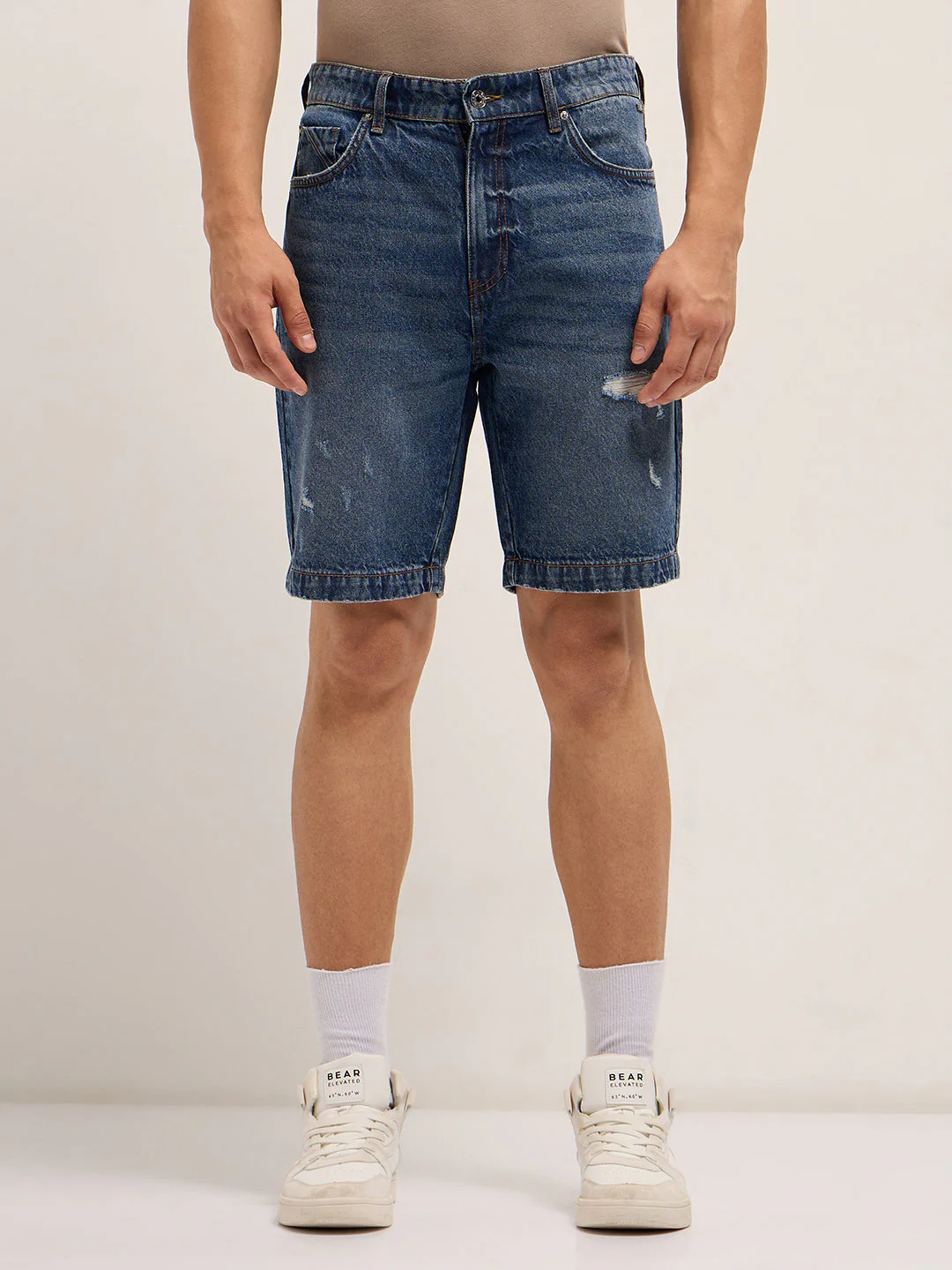 Men Mid Blue Relaxed Fit Denim Shorts - Image 5