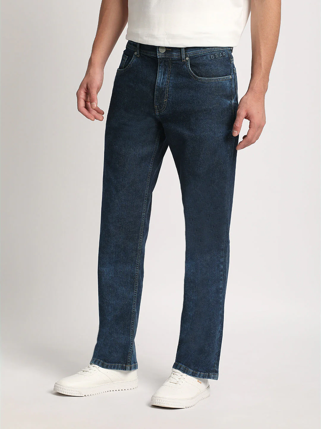 Men Mid Blue Solid Mid Rise Straight Fit Jean - Image 2