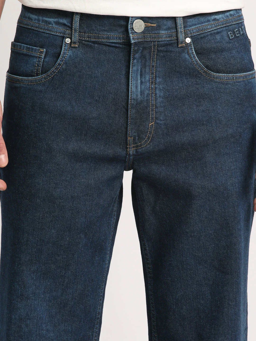 Men Mid Blue Solid Mid Rise Straight Fit Jean - Image 6