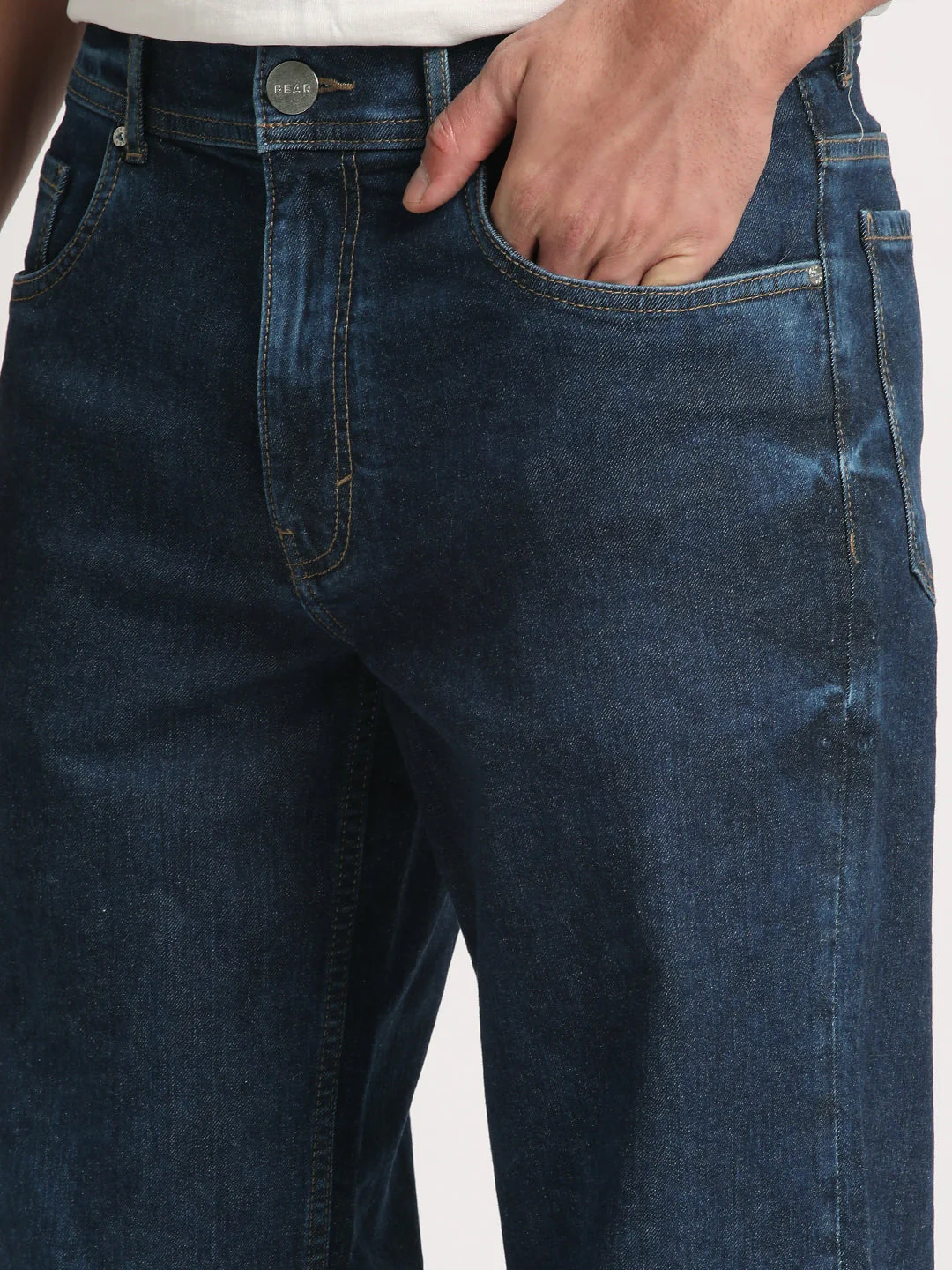 Men Mid Blue Solid Mid Rise Straight Fit Jean - Image 7