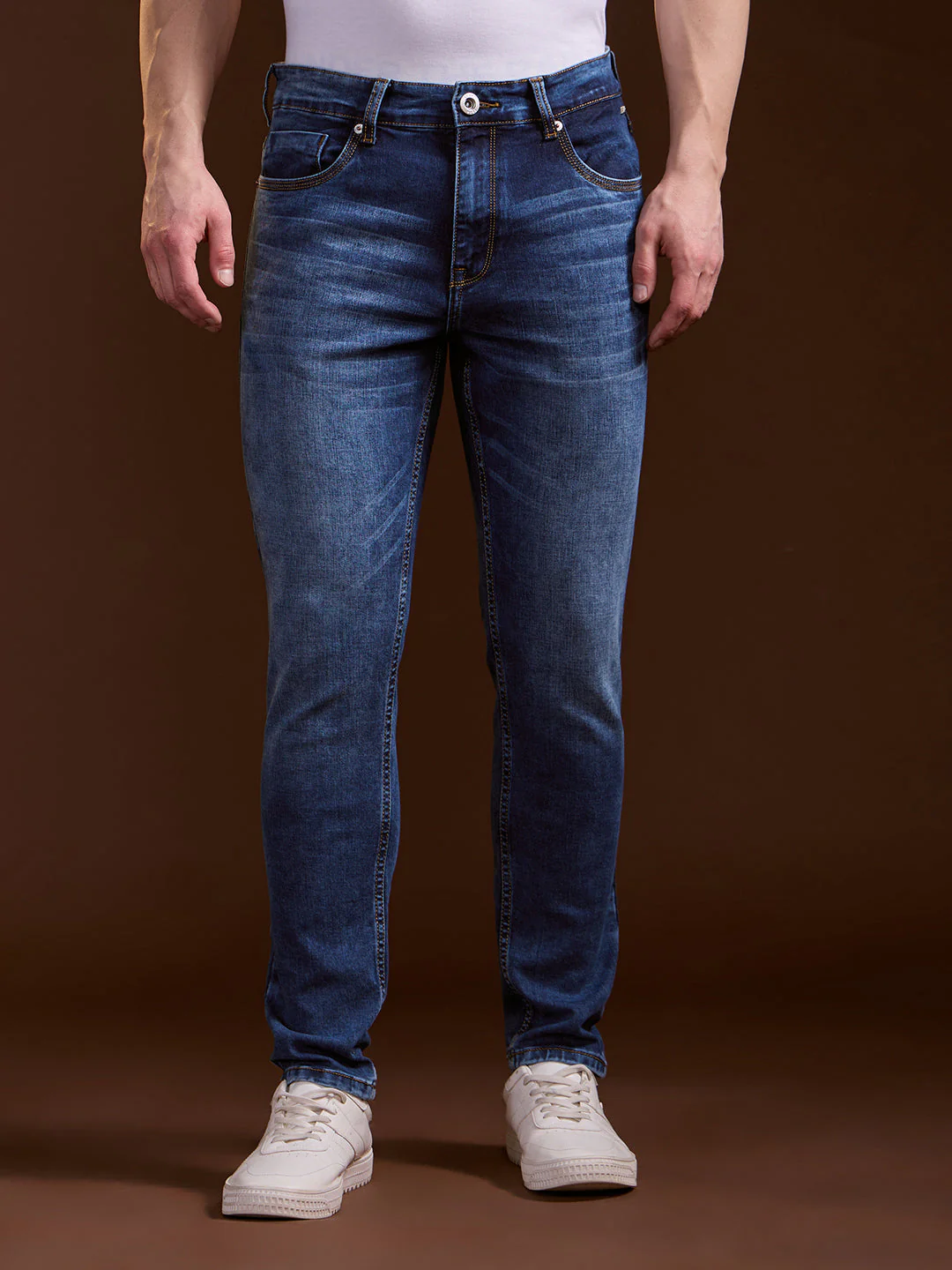 Men Mid BlueLight Fade Slim Fit Mid-Rise Jeans - Image 7