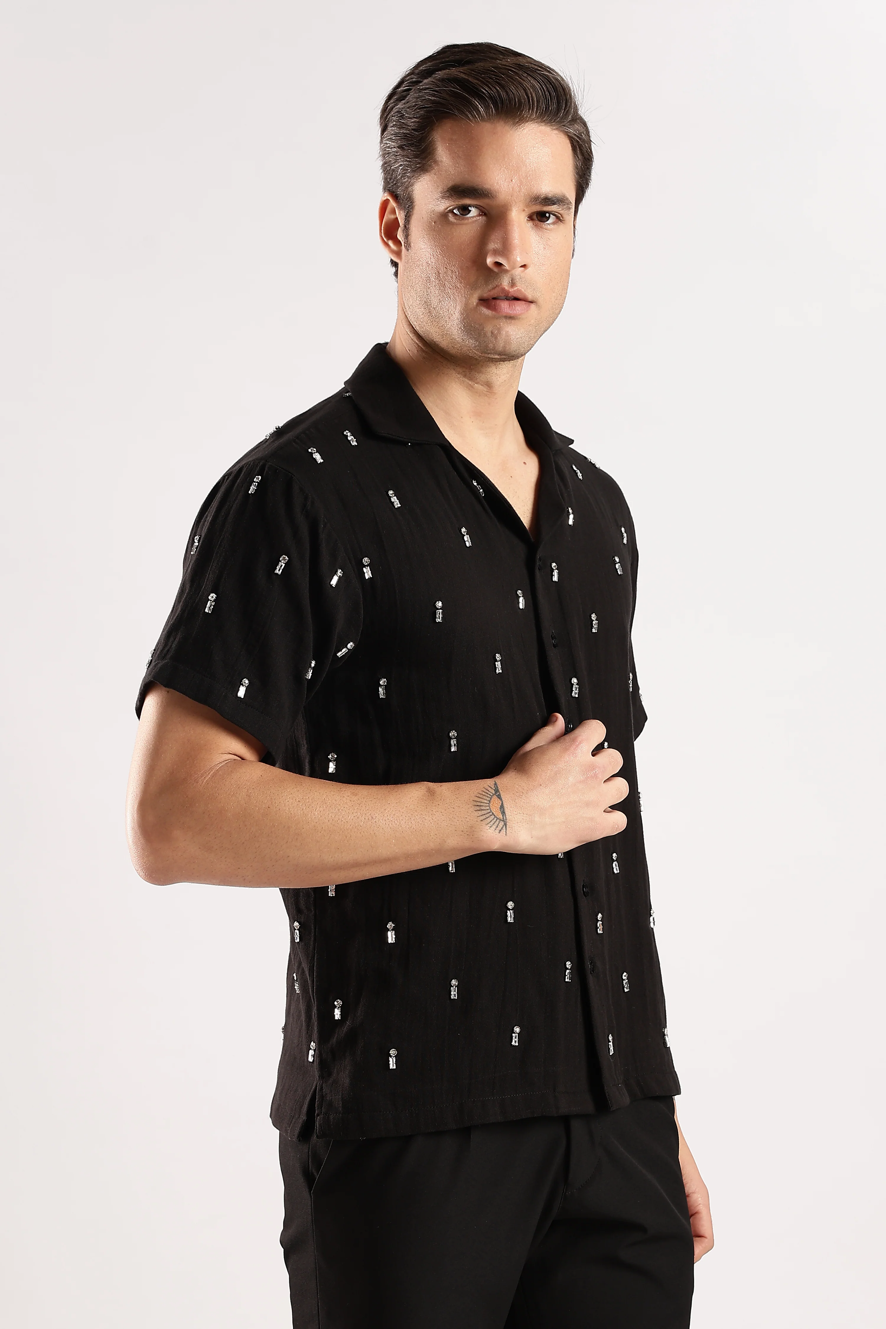 Men Midnight Amber Rhinestone Gauge Cotton Shirt - Image 13