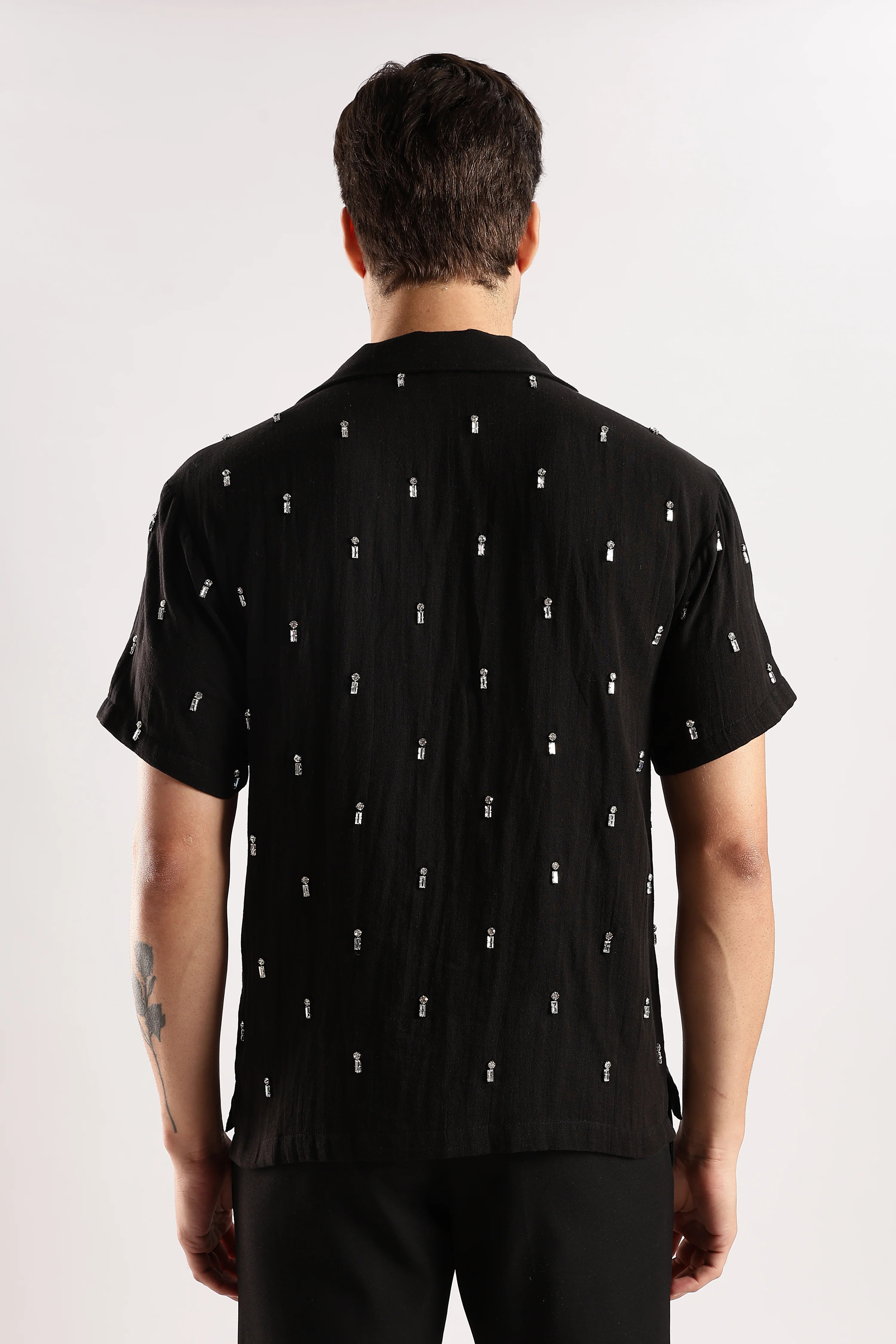 Men Midnight Amber Rhinestone Gauge Cotton Shirt - Image 16
