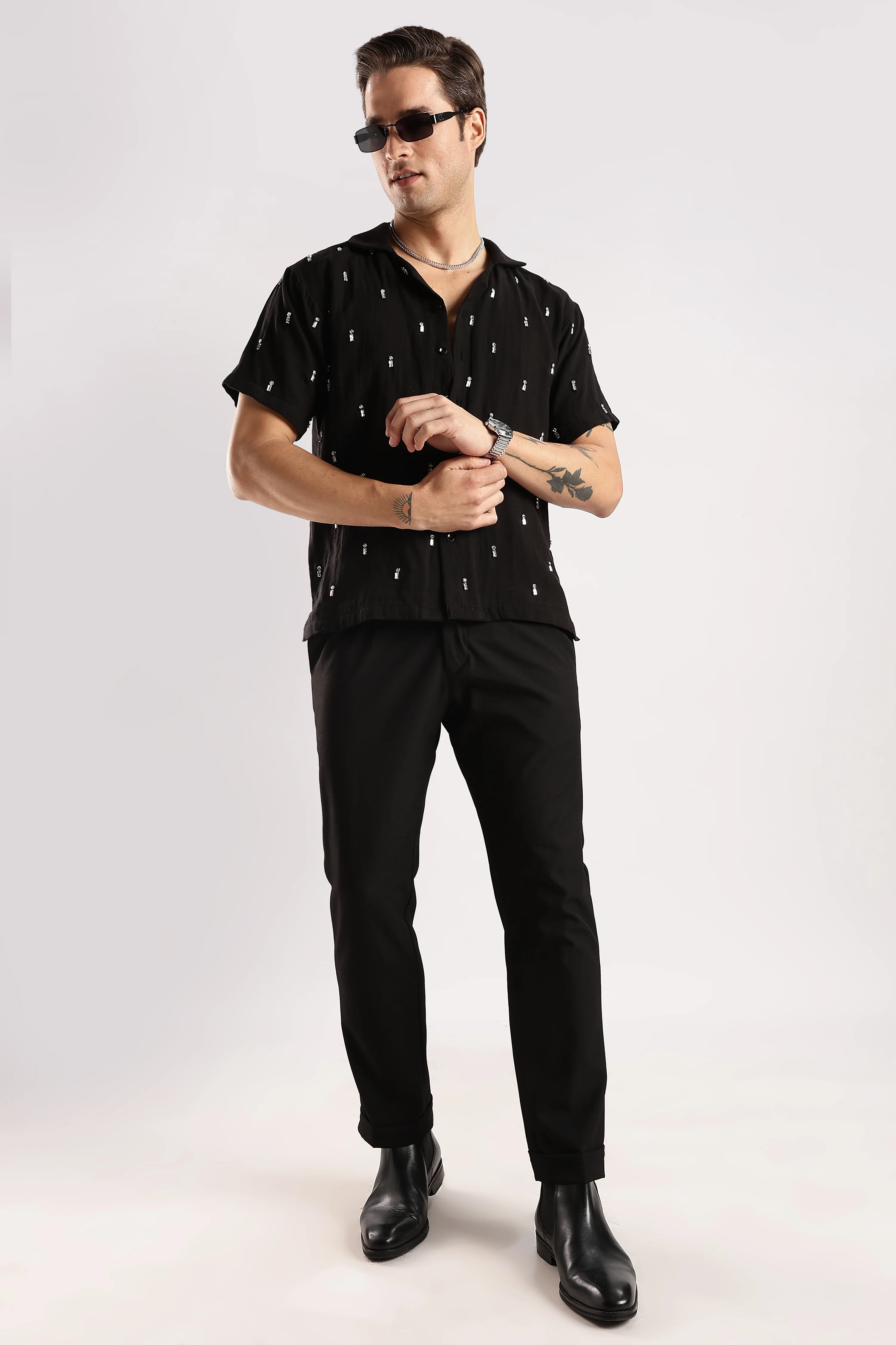 Men Midnight Amber Rhinestone Gauge Cotton Shirt - Image 3