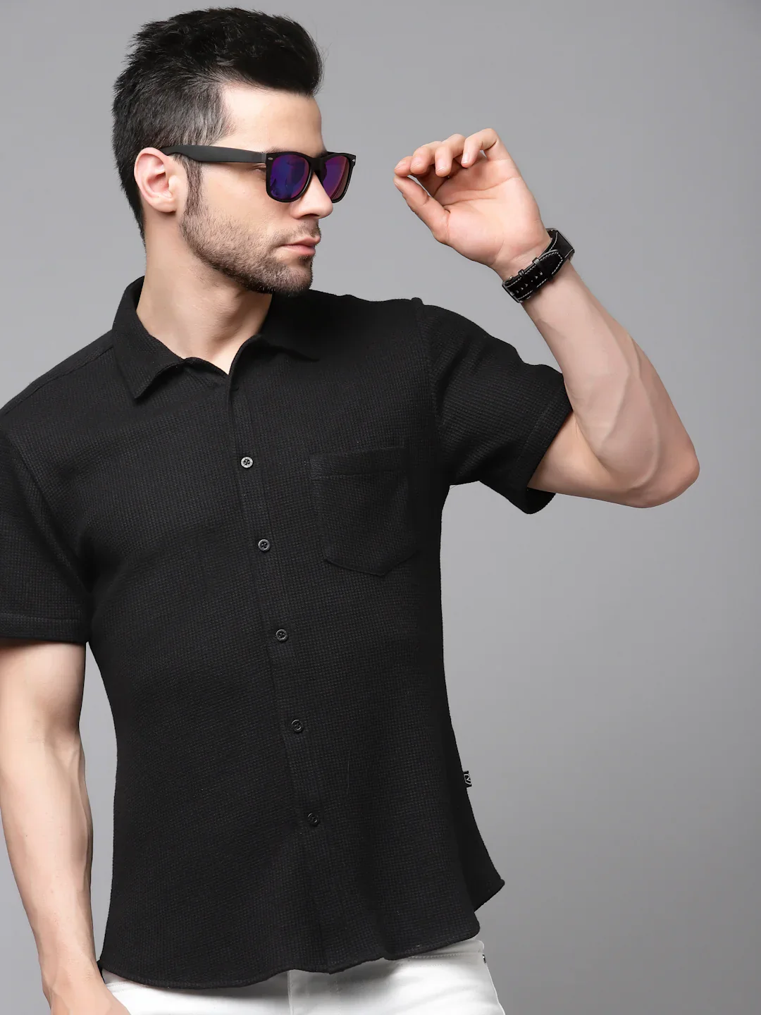 Men Midnight Waffle Knit Shirt - Image 3