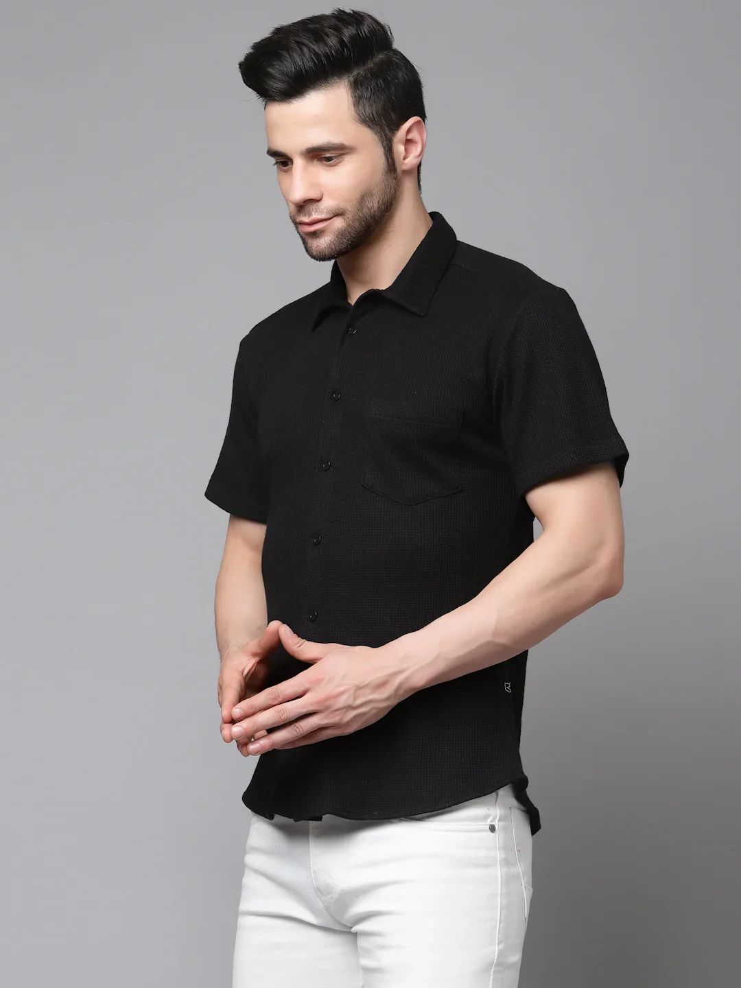 Men Midnight Waffle Knit Shirt - Image 5